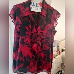 Calvin Klein Red and Black Floral Blouse